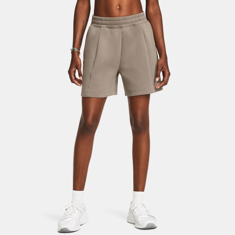 Women's Under Armour Unstoppable Fleece Pleated Shorts Taupe Dusk / Black XS